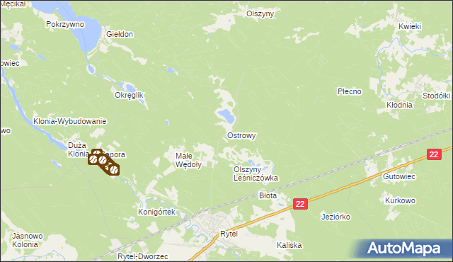 mapa Ostrowy gmina Czersk, Ostrowy gmina Czersk na mapie Targeo