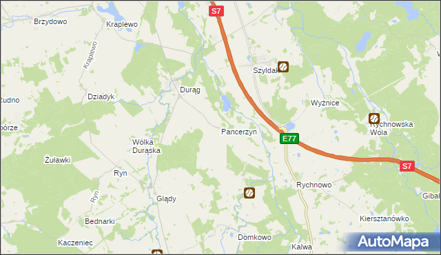 mapa Pancerzyn, Pancerzyn na mapie Targeo