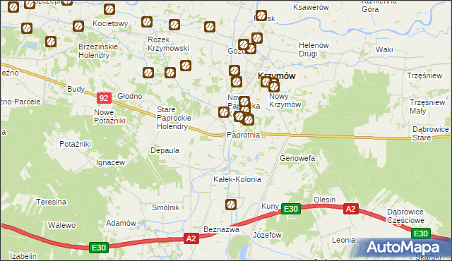 mapa Paprotnia gmina Krzymów, Paprotnia gmina Krzymów na mapie Targeo