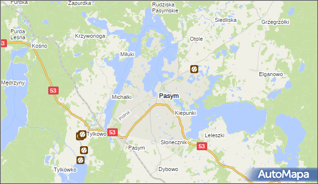 mapa Pasym powiat szczycieński, Pasym powiat szczycieński na mapie Targeo