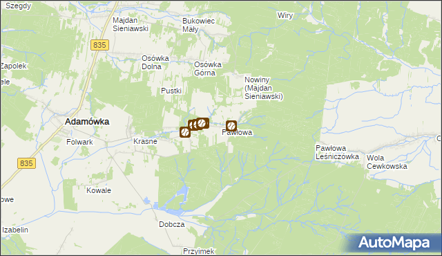 mapa Pawłowa gmina Adamówka, Pawłowa gmina Adamówka na mapie Targeo