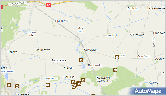 mapa Pawłowice gmina Krzemieniewo, Pawłowice gmina Krzemieniewo na mapie Targeo