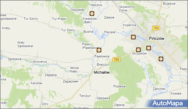 mapa Pawłowice gmina Michałów, Pawłowice gmina Michałów na mapie Targeo