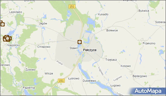 mapa Pełczyce powiat choszczeński, Pełczyce powiat choszczeński na mapie Targeo