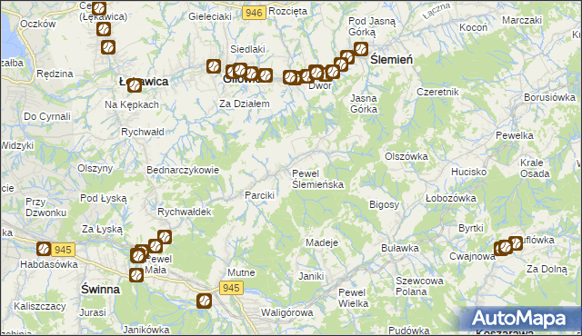 mapa Pewel Ślemieńska, Pewel Ślemieńska na mapie Targeo