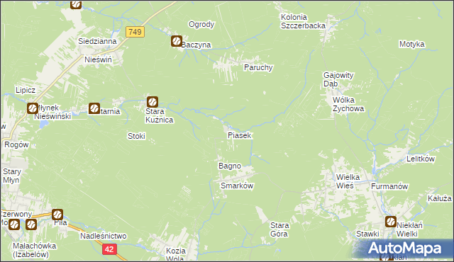 mapa Piasek gmina Stąporków, Piasek gmina Stąporków na mapie Targeo