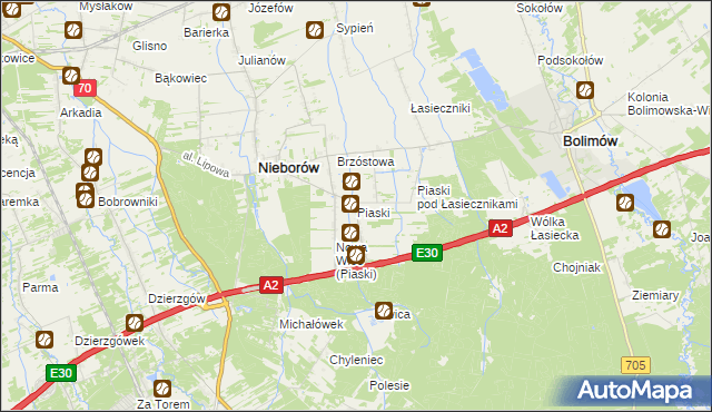 mapa Piaski gmina Nieborów, Piaski gmina Nieborów na mapie Targeo