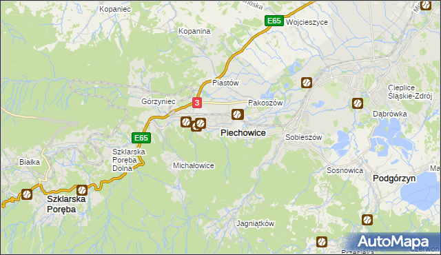 mapa Piechowice powiat jeleniogórski, Piechowice powiat jeleniogórski na mapie Targeo