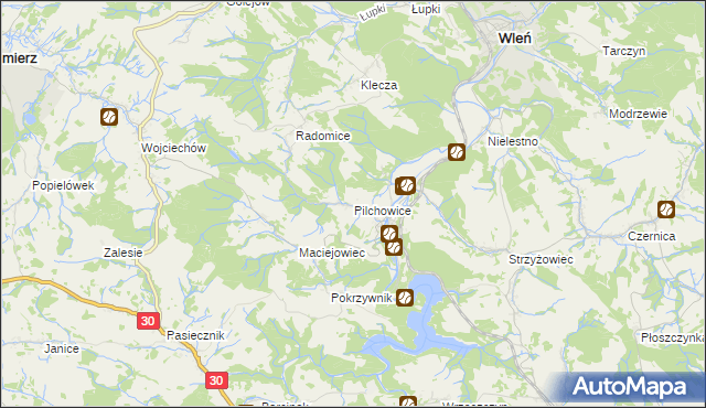 mapa Pilchowice gmina Wleń, Pilchowice gmina Wleń na mapie Targeo