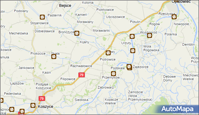 mapa Piotrowice gmina Koszyce, Piotrowice gmina Koszyce na mapie Targeo