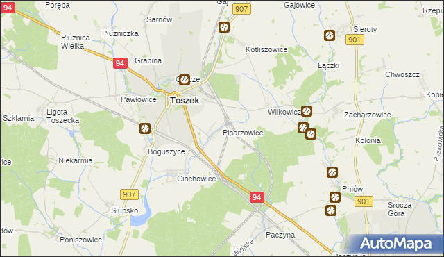 mapa Pisarzowice gmina Toszek, Pisarzowice gmina Toszek na mapie Targeo