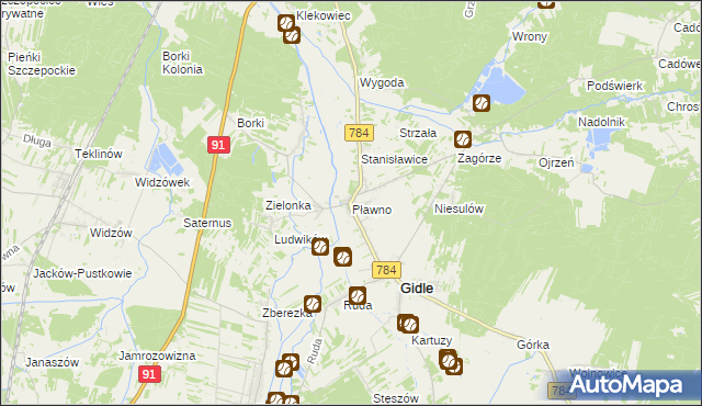 mapa Pławno gmina Gidle, Pławno gmina Gidle na mapie Targeo
