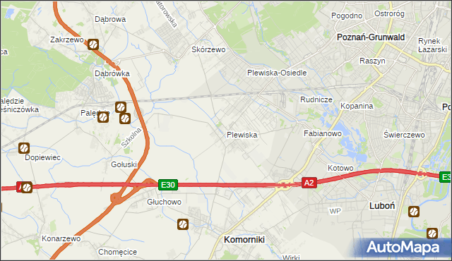 mapa Plewiska gmina Komorniki, Plewiska gmina Komorniki na mapie Targeo