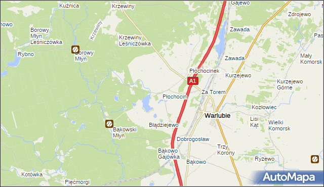 mapa Płochocin gmina Warlubie, Płochocin gmina Warlubie na mapie Targeo