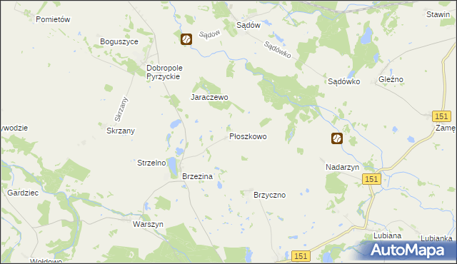 mapa Płoszkowo gmina Dolice, Płoszkowo gmina Dolice na mapie Targeo