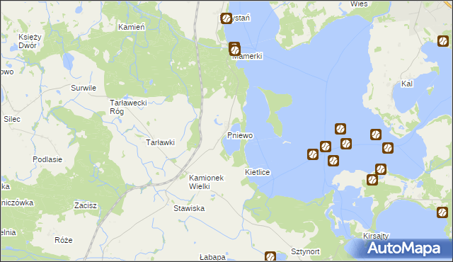 mapa Pniewo gmina Węgorzewo, Pniewo gmina Węgorzewo na mapie Targeo