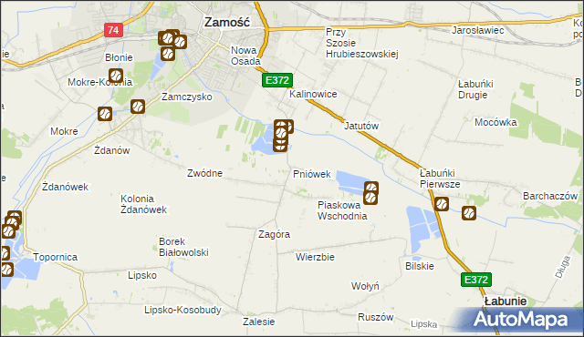 mapa Pniówek gmina Zamość, Pniówek gmina Zamość na mapie Targeo