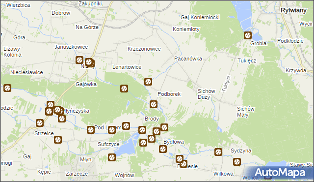 mapa Podborek gmina Rytwiany, Podborek gmina Rytwiany na mapie Targeo