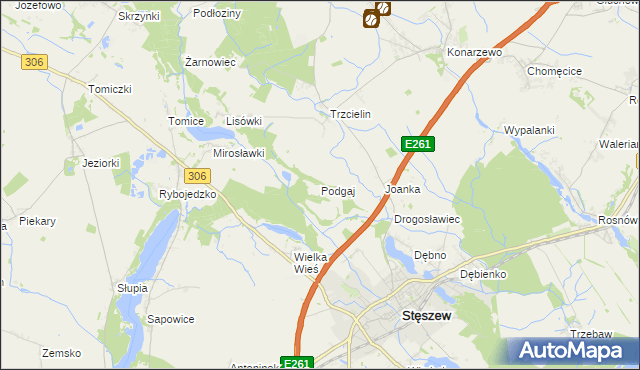mapa Podgaj gmina Dopiewo, Podgaj gmina Dopiewo na mapie Targeo