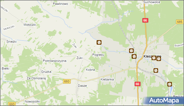 mapa Pogreby, Pogreby na mapie Targeo