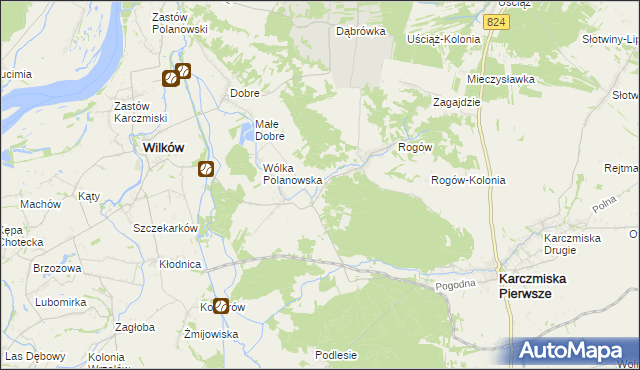 mapa Polanówka gmina Wilków, Polanówka gmina Wilków na mapie Targeo