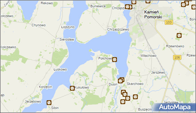 mapa Połchowo gmina Kamień Pomorski, Połchowo gmina Kamień Pomorski na mapie Targeo