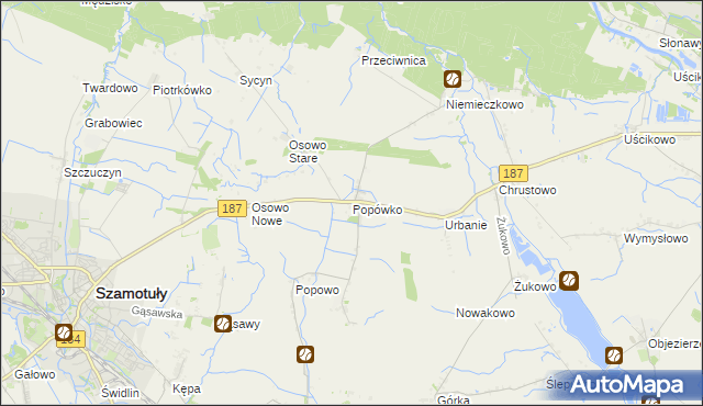 mapa Popówko gmina Oborniki, Popówko gmina Oborniki na mapie Targeo