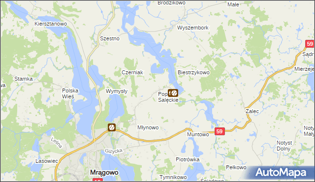 mapa Popowo Salęckie, Popowo Salęckie na mapie Targeo