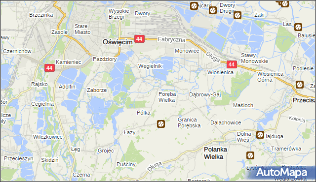 mapa Poręba Wielka gmina Oświęcim, Poręba Wielka gmina Oświęcim na mapie Targeo