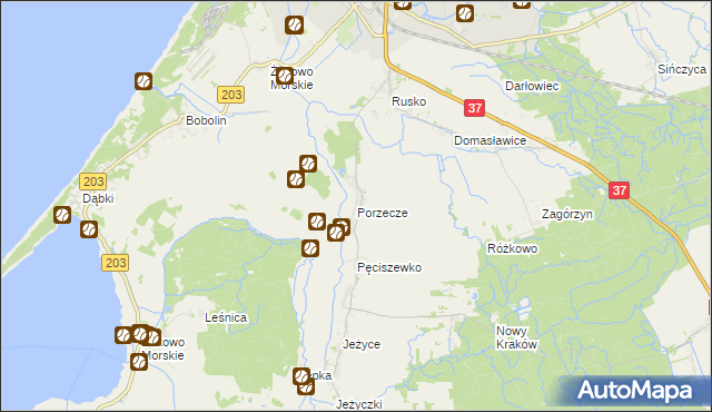 mapa Porzecze gmina Darłowo, Porzecze gmina Darłowo na mapie Targeo