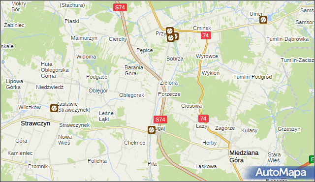 mapa Porzecze gmina Miedziana Góra, Porzecze gmina Miedziana Góra na mapie Targeo