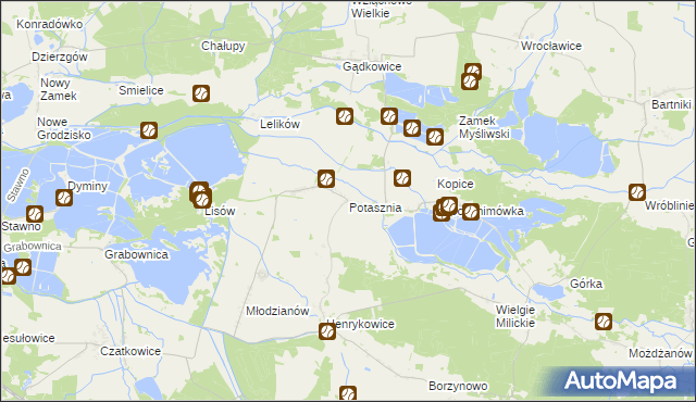 mapa Potasznia gmina Milicz, Potasznia gmina Milicz na mapie Targeo