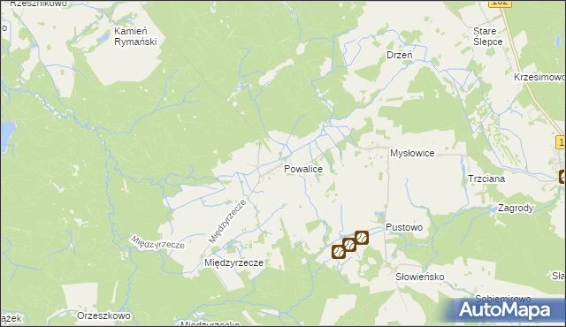 mapa Powalice gmina Sławoborze, Powalice gmina Sławoborze na mapie Targeo