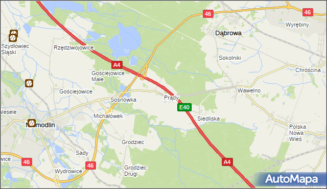 mapa Prądy gmina Dąbrowa, Prądy gmina Dąbrowa na mapie Targeo