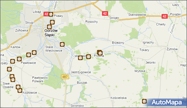 mapa Prosna gmina Praszka, Prosna gmina Praszka na mapie Targeo