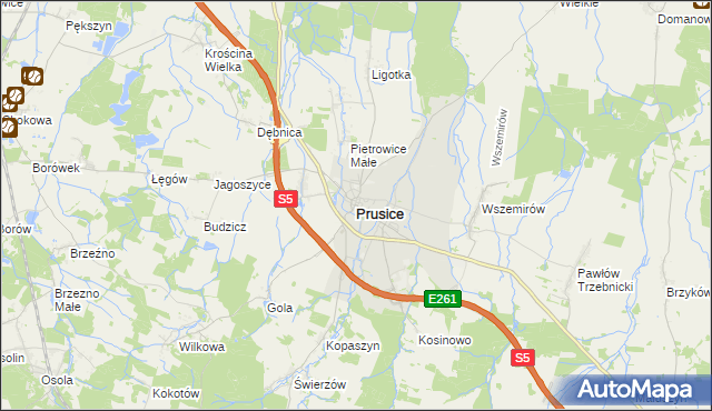 mapa Prusice powiat trzebnicki, Prusice powiat trzebnicki na mapie Targeo