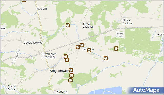 mapa Przecław gmina Niegosławice, Przecław gmina Niegosławice na mapie Targeo