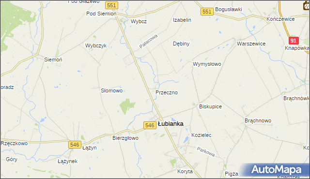 mapa Przeczno gmina Łubianka, Przeczno gmina Łubianka na mapie Targeo