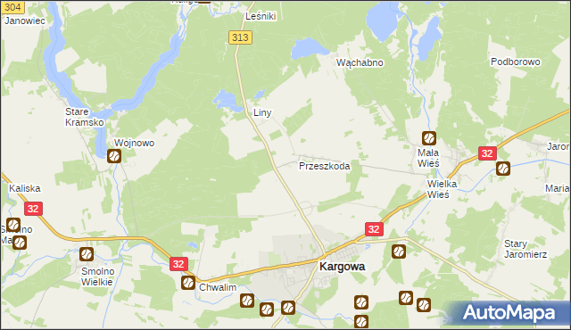 mapa Przeszkoda gmina Kargowa, Przeszkoda gmina Kargowa na mapie Targeo