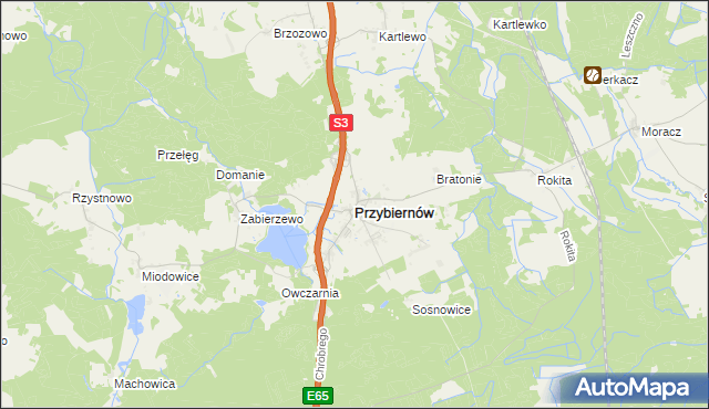 mapa Przybiernów, Przybiernów na mapie Targeo