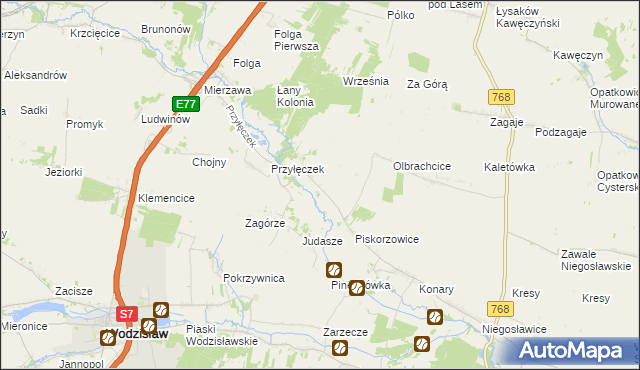 mapa Przyłęk gmina Wodzisław, Przyłęk gmina Wodzisław na mapie Targeo