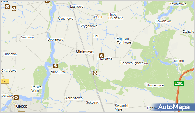 mapa Przysieka gmina Mieleszyn, Przysieka gmina Mieleszyn na mapie Targeo