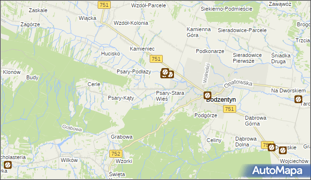 mapa Psary-Stara Wieś gmina Bodzentyn, Psary-Stara Wieś gmina Bodzentyn na mapie Targeo