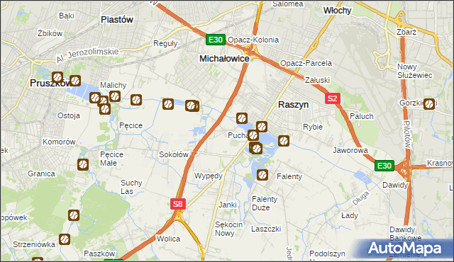 mapa Puchały gmina Raszyn, Puchały gmina Raszyn na mapie Targeo