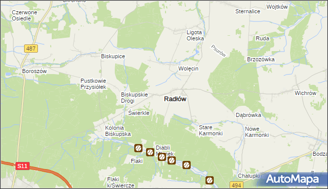 mapa Radłów powiat oleski, Radłów powiat oleski na mapie Targeo