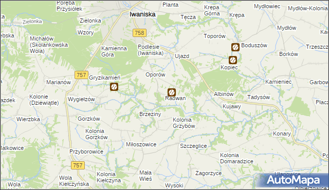 mapa Radwan gmina Iwaniska, Radwan gmina Iwaniska na mapie Targeo
