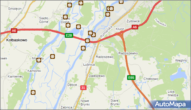 mapa Radziszewo gmina Gryfino, Radziszewo gmina Gryfino na mapie Targeo