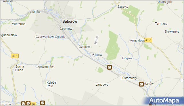 mapa Raków gmina Baborów, Raków gmina Baborów na mapie Targeo