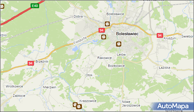 mapa Rakowice gmina Bolesławiec, Rakowice gmina Bolesławiec na mapie Targeo