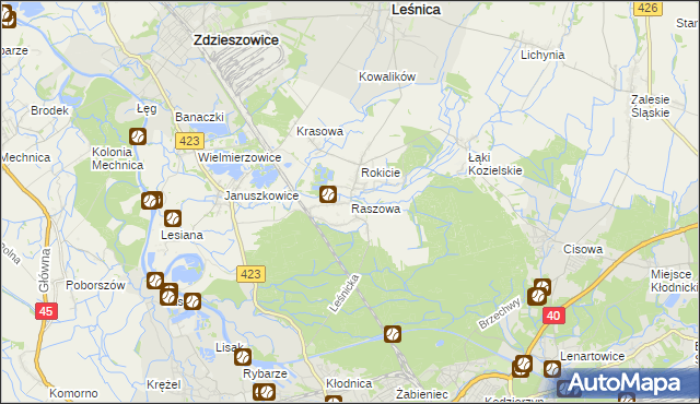 mapa Raszowa gmina Leśnica, Raszowa gmina Leśnica na mapie Targeo